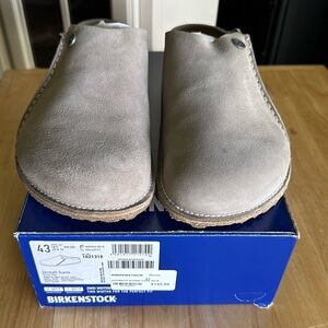 Birkenstock 43 Men's Zermatt Suede Stone Coin Slide On Shoes EUC